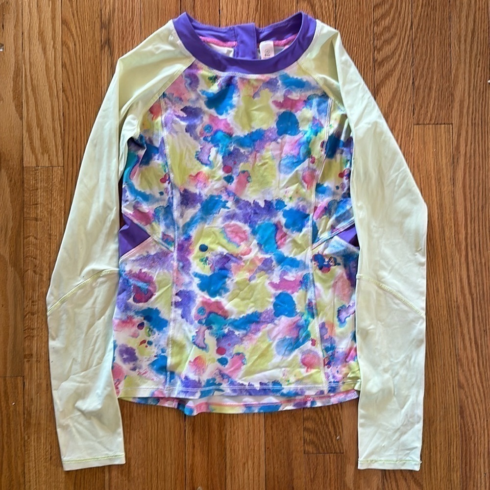 Ivivva sz 14 rash guard purple yellow blue pink 1/4 back zip great condition